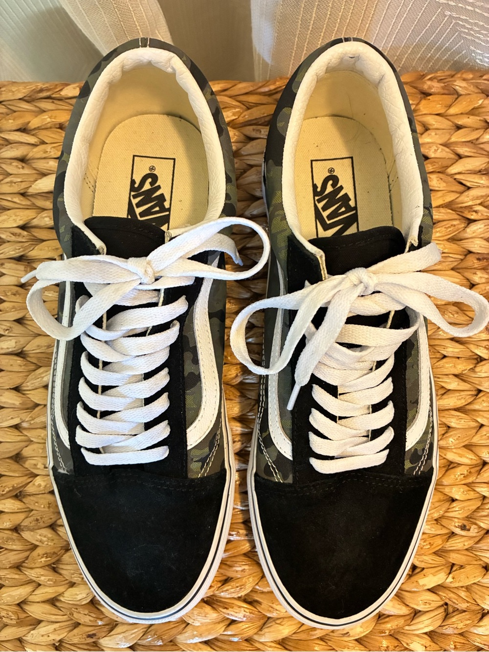 Vans Old Skool Low Top Sneakers - Black & Green Camo Mens Sz 10.5 - Picture 5 of 8